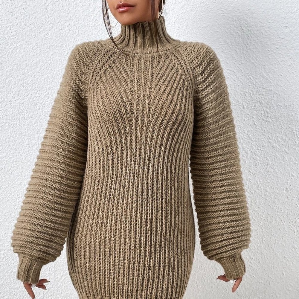 Tan Womens Sweater Dress - Picture 6 of 6